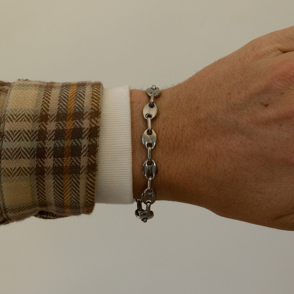 Silver Stainless Steel Oval Link Bracelet - Picture 6 of 11